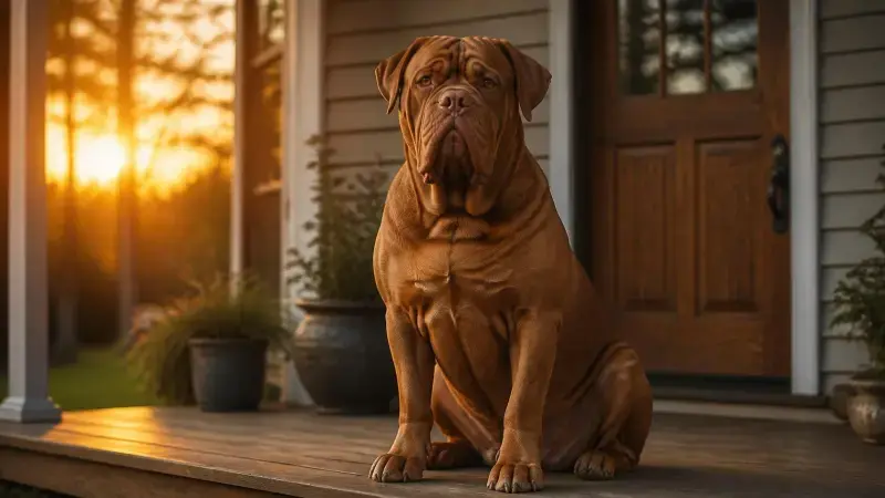Dogo de Burdeos de cabeza masiva, una de las razas de perros más grandes y fuertes del mundo