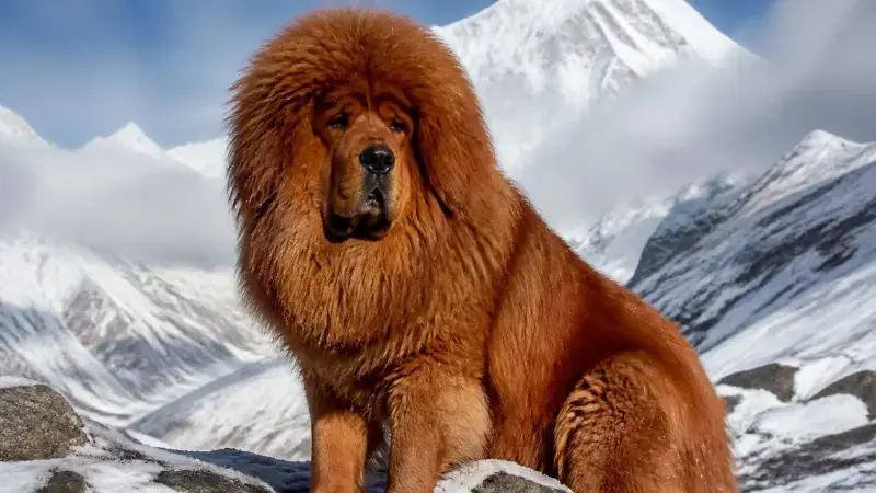 Ejemplar gigante similar al mastín tibetano más grande del mundo en la nieve