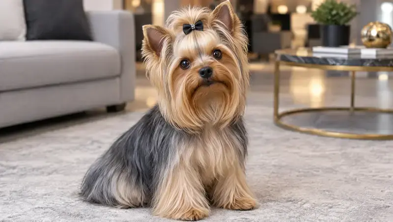 Un Yorkshire Terrier, uno de los perritos chiquitos peludos más populares.