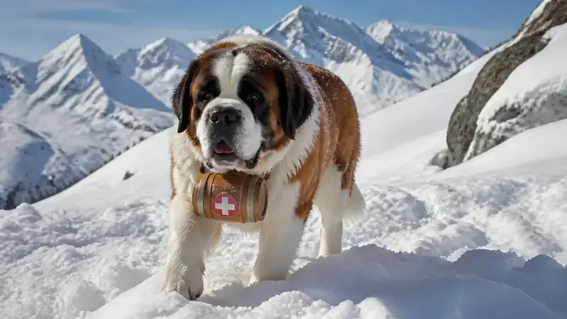 Perro San Bernardo caminando en la nieve, considerado entre los perros más grandes del mundo