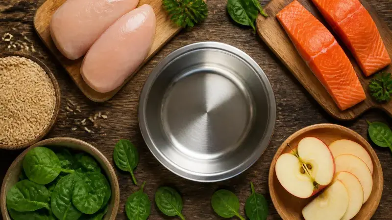 Ingredientes frescos y saludables para preparar cocina casera para perros