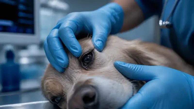 Veterinario revisando a un perro con síntomas de intoxicación por comer chocolate