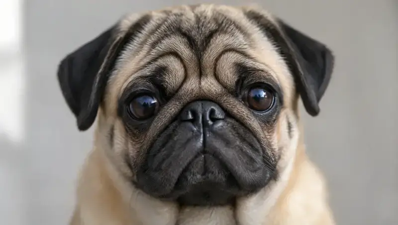 Perro pug color arena, modelo representativo de la raza.
